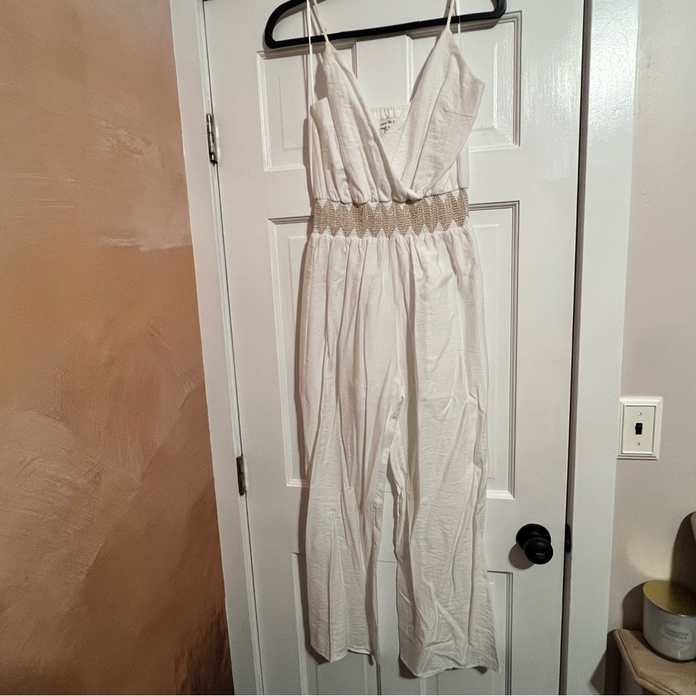 #187 Jacquie The Label White Spaghetti Strap Jumpsuit Size Small